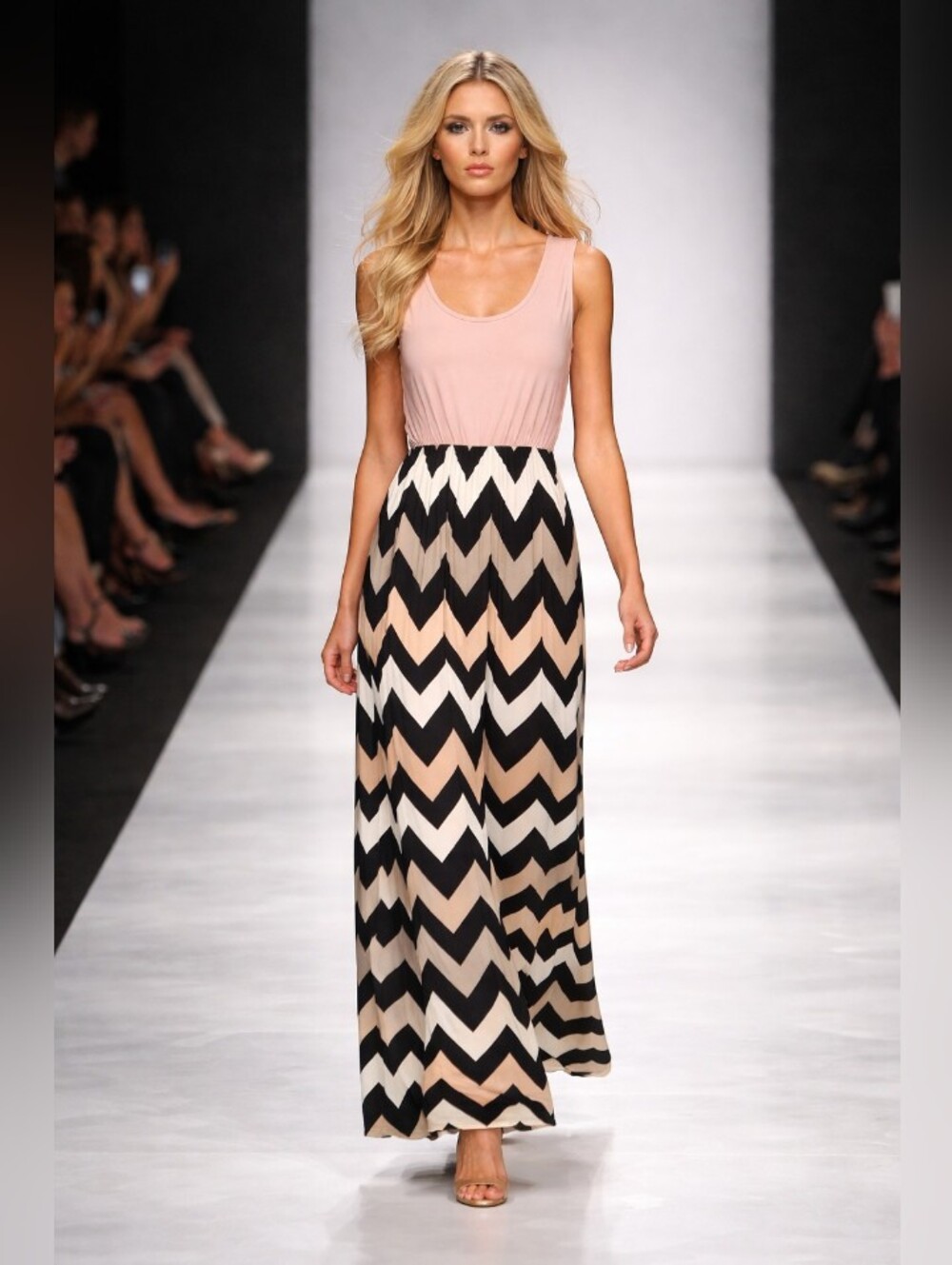 Blush Tank Maxi Dress with Chevron Skirt